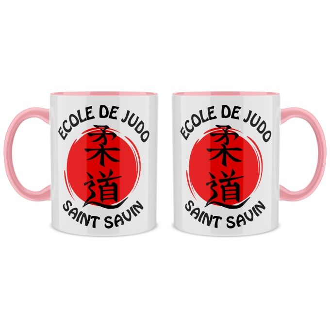 1 Mug avec intérieur et anse de couleur Noir- Ecole de Judo Saint Savin (Logo Rouge - Textile clair)&nbsp;(Imprimé en France)