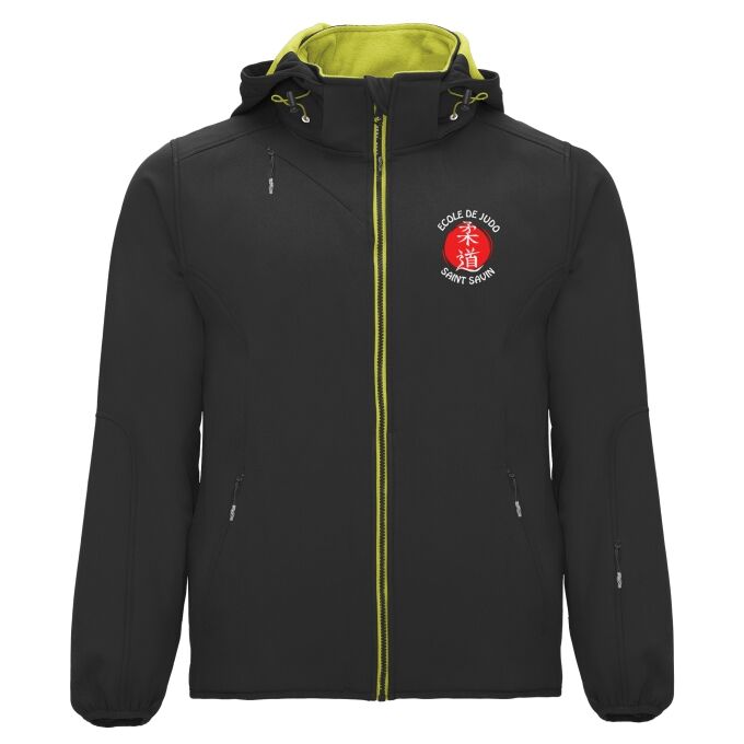 Veste Softshell Contrastée avec capuche Amovible de qualité supérieure (matériau de personnalisation haut de gamme, imprimé en France)